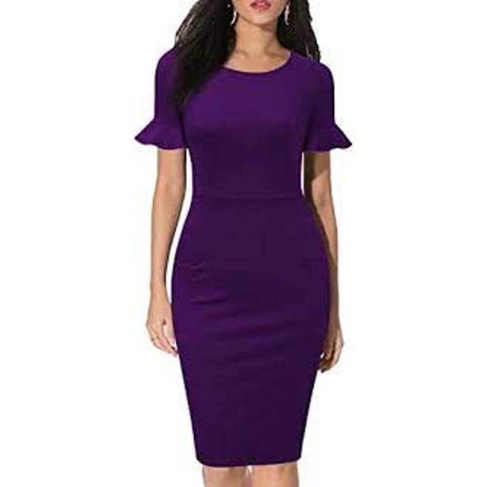 NEW! Woosea Shift Dress Short Sleeve Purple Modest - 14